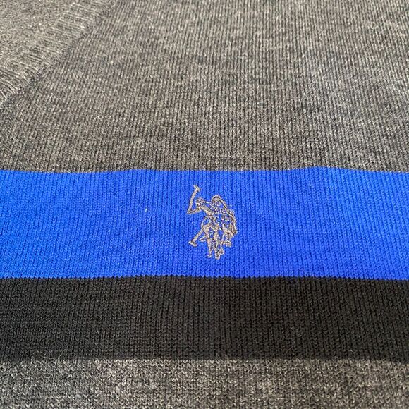 U.S. Polo Assn V-Neck Sweater Size XL Black Gray Blue Striped Pony Embroidered - Picture 5 of 11